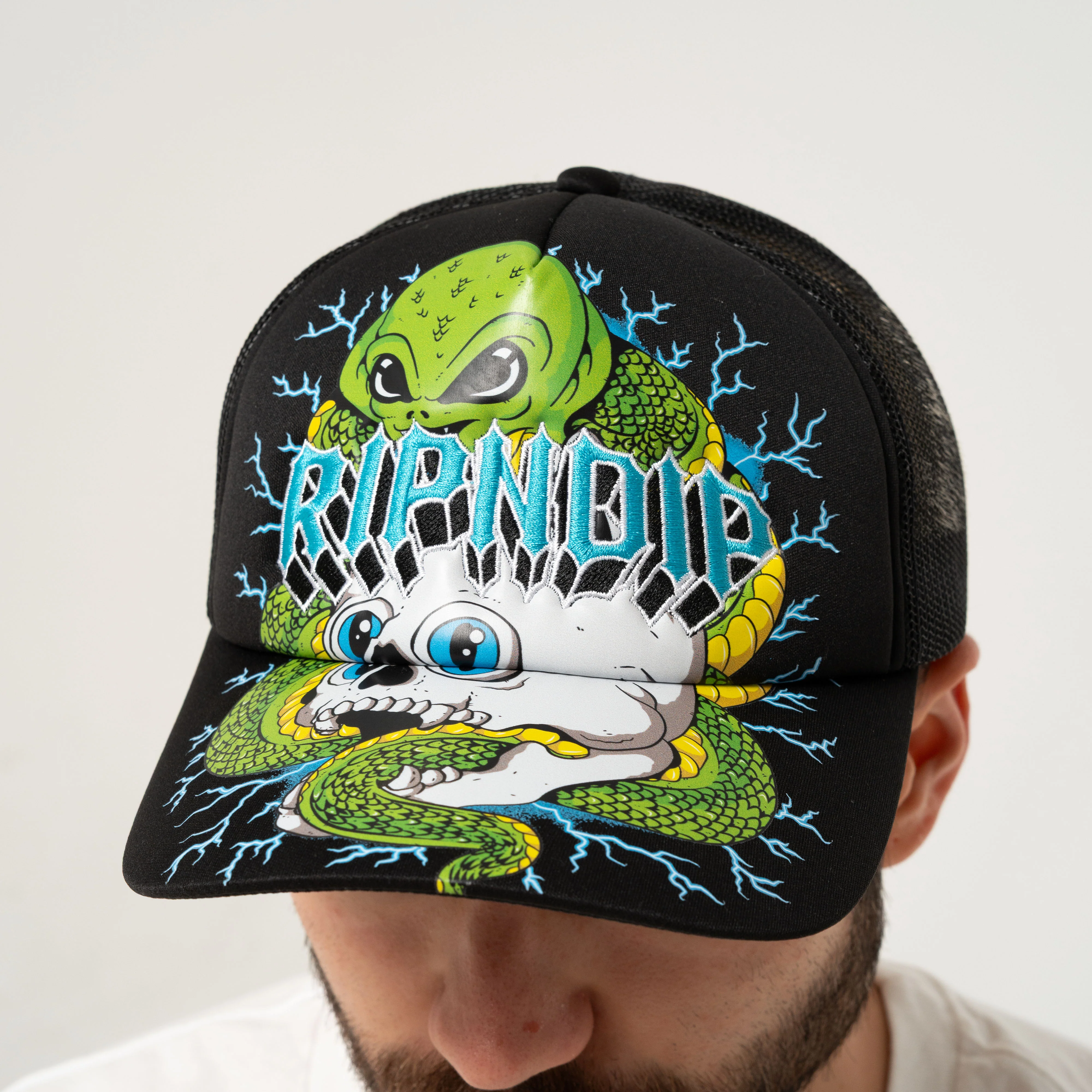 Skull and Bones Trucker Hat (Black) - Image 2