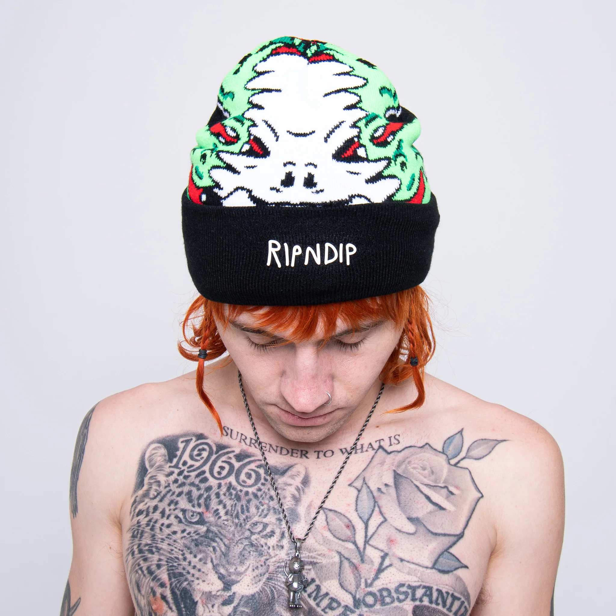 Skull Face Knit Beanie (Black) - Image 2