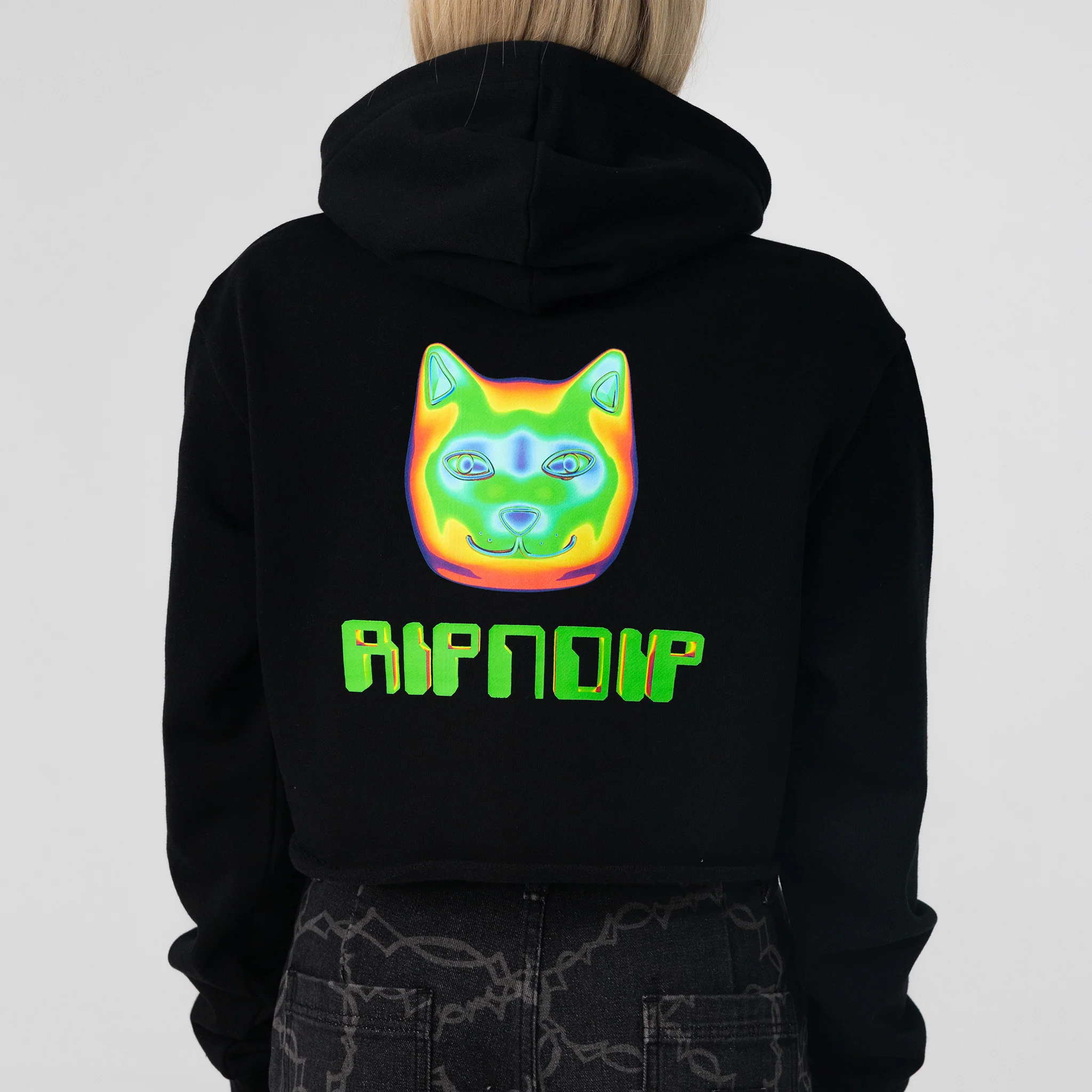 Thermal Nermal Cropped Hoodie (Black) - Image 2