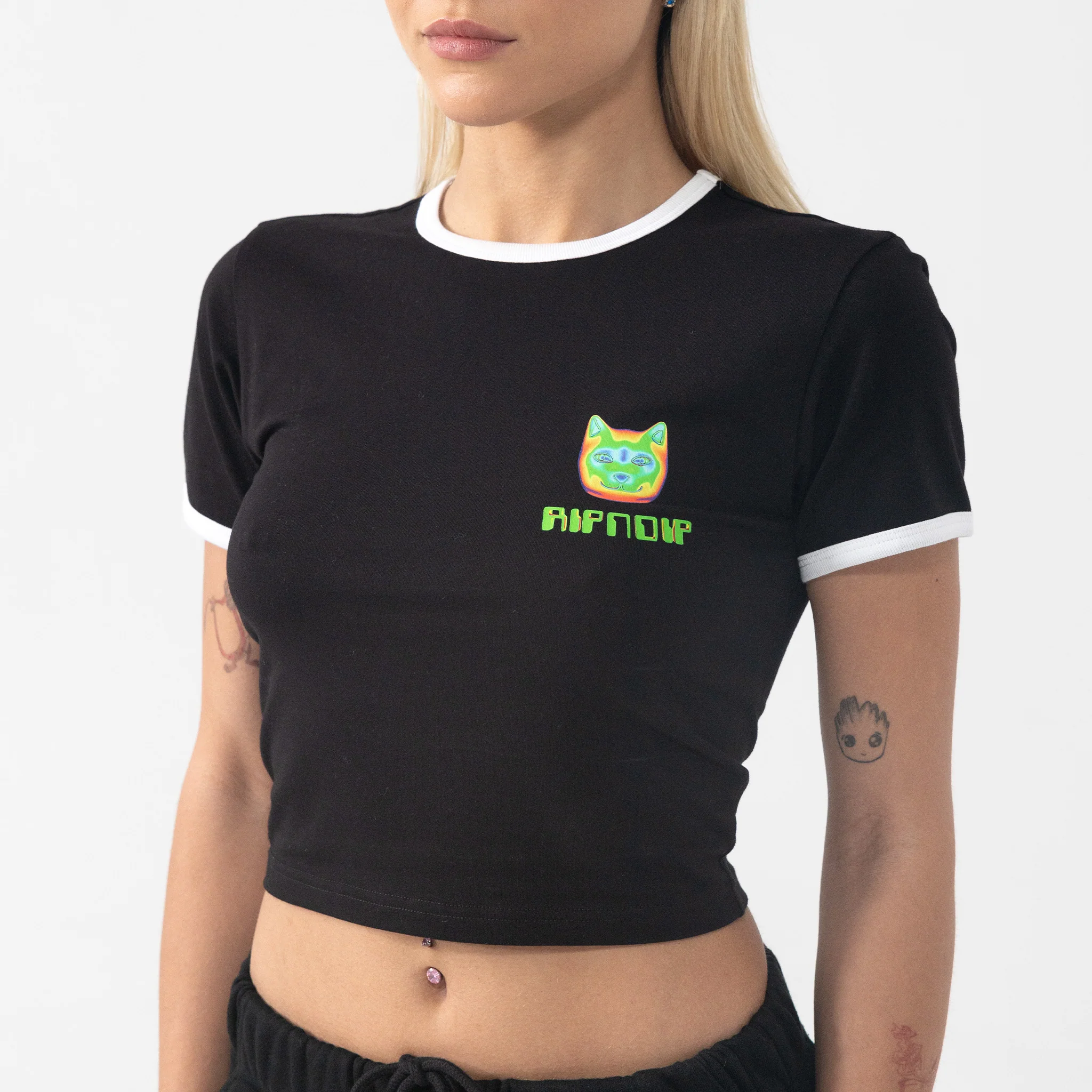 Thermal Nermal Cropped Ringer Tee (Black) - Image 2