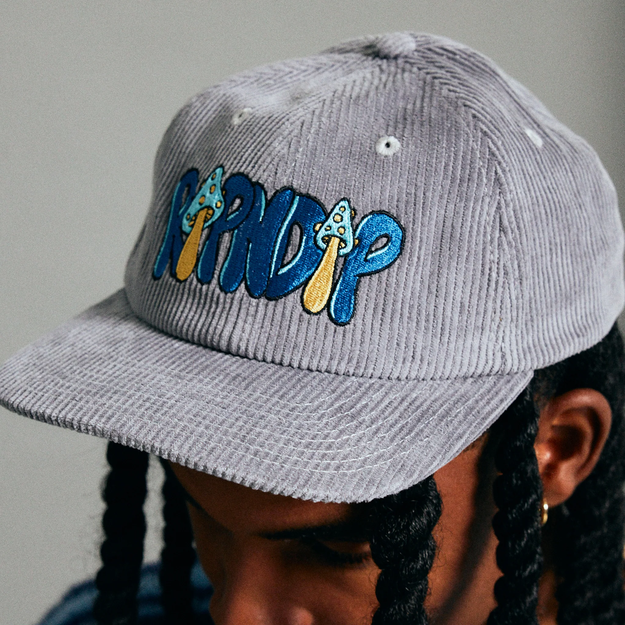 Toadstool Corduroy Velcro 6 Panel Hat (Grey) - Image 3