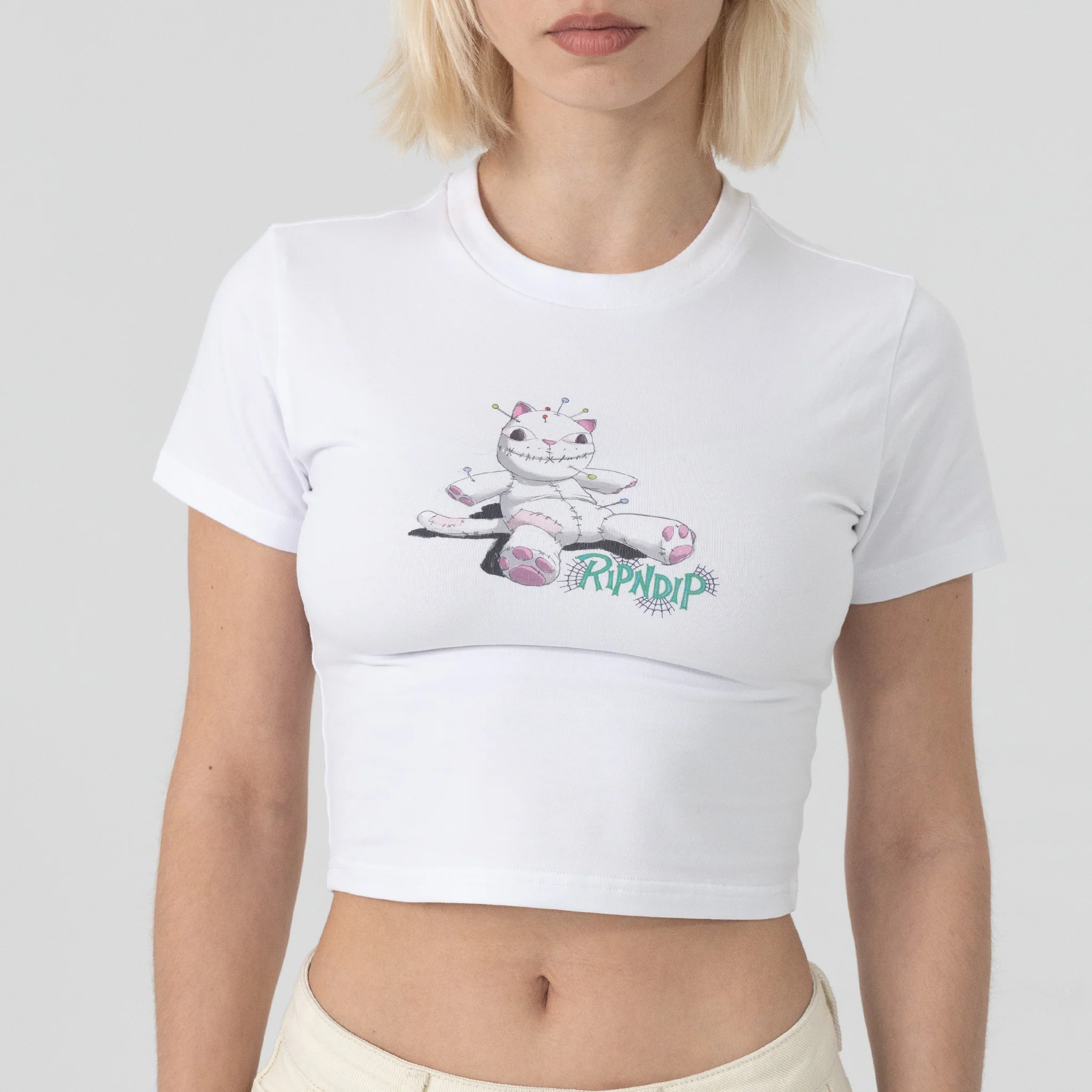 Travis Cropped Baby Tee (White) - Image 2