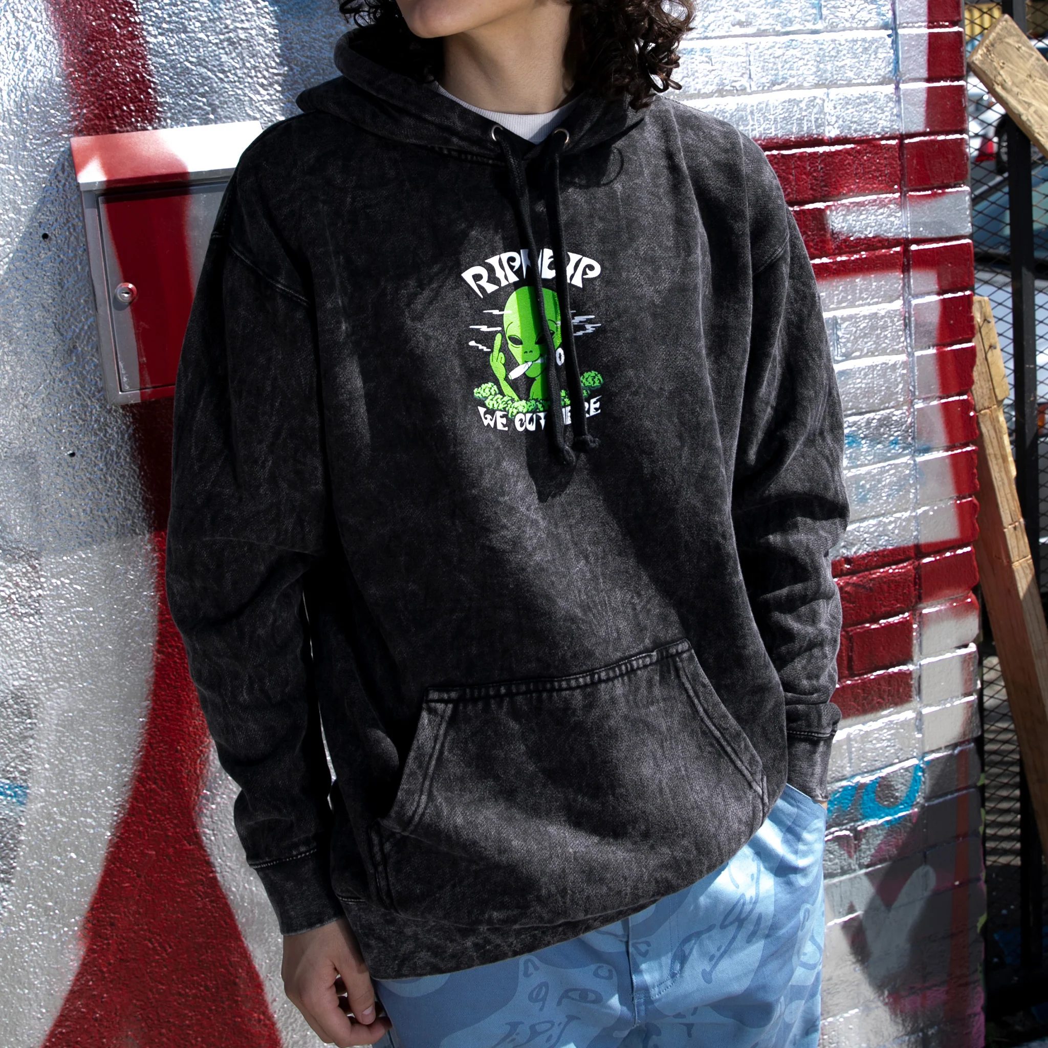 We Out Here Smoking Hoodie (Black Mineral Wash) - Image 2