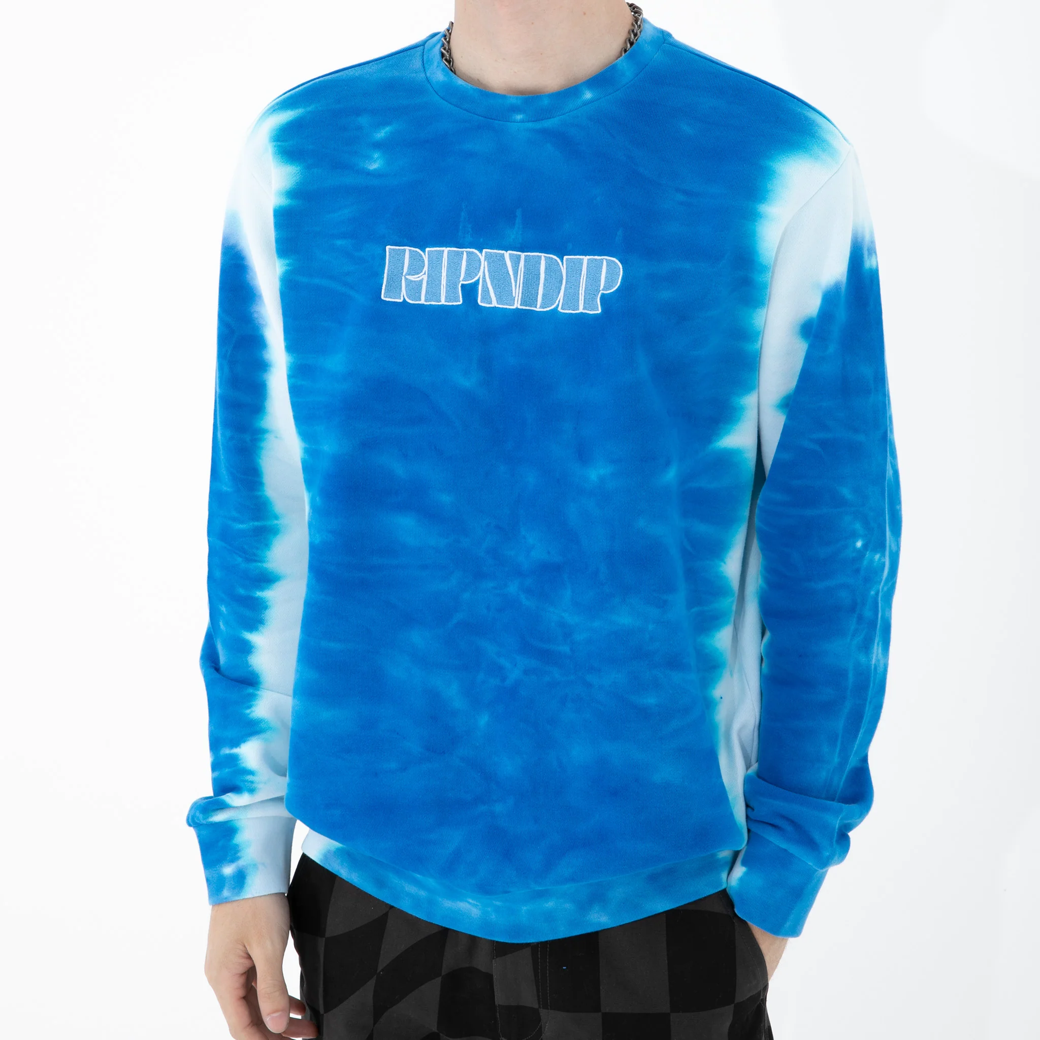 Wilshire Embroidered Crewneck (Blue Stripe Dye) - Image 3